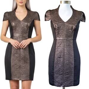 TIBI Metallic Jacquard Cocktail Party Sheath Mini Dress 4 Black Lilac Structured